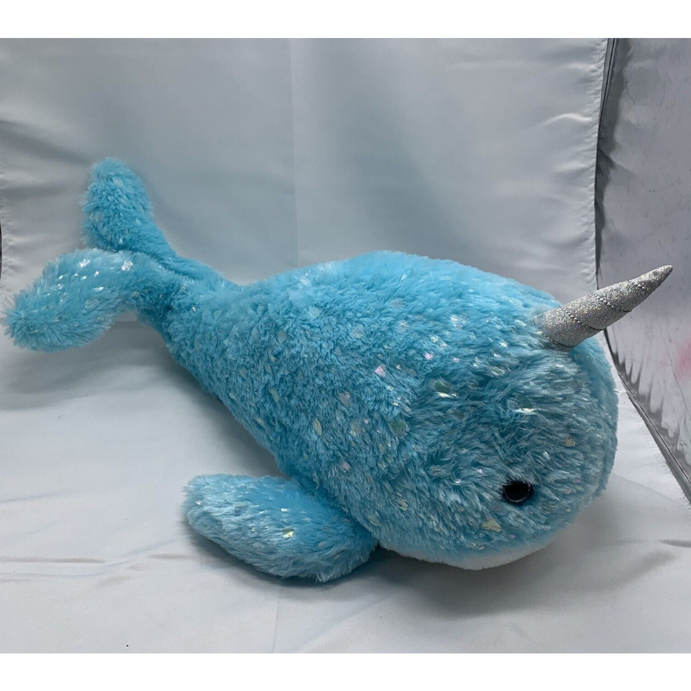Unicorn Whale Narwhal Plush Stuffed Animal Toy Blue Hug Me Valentines 20"